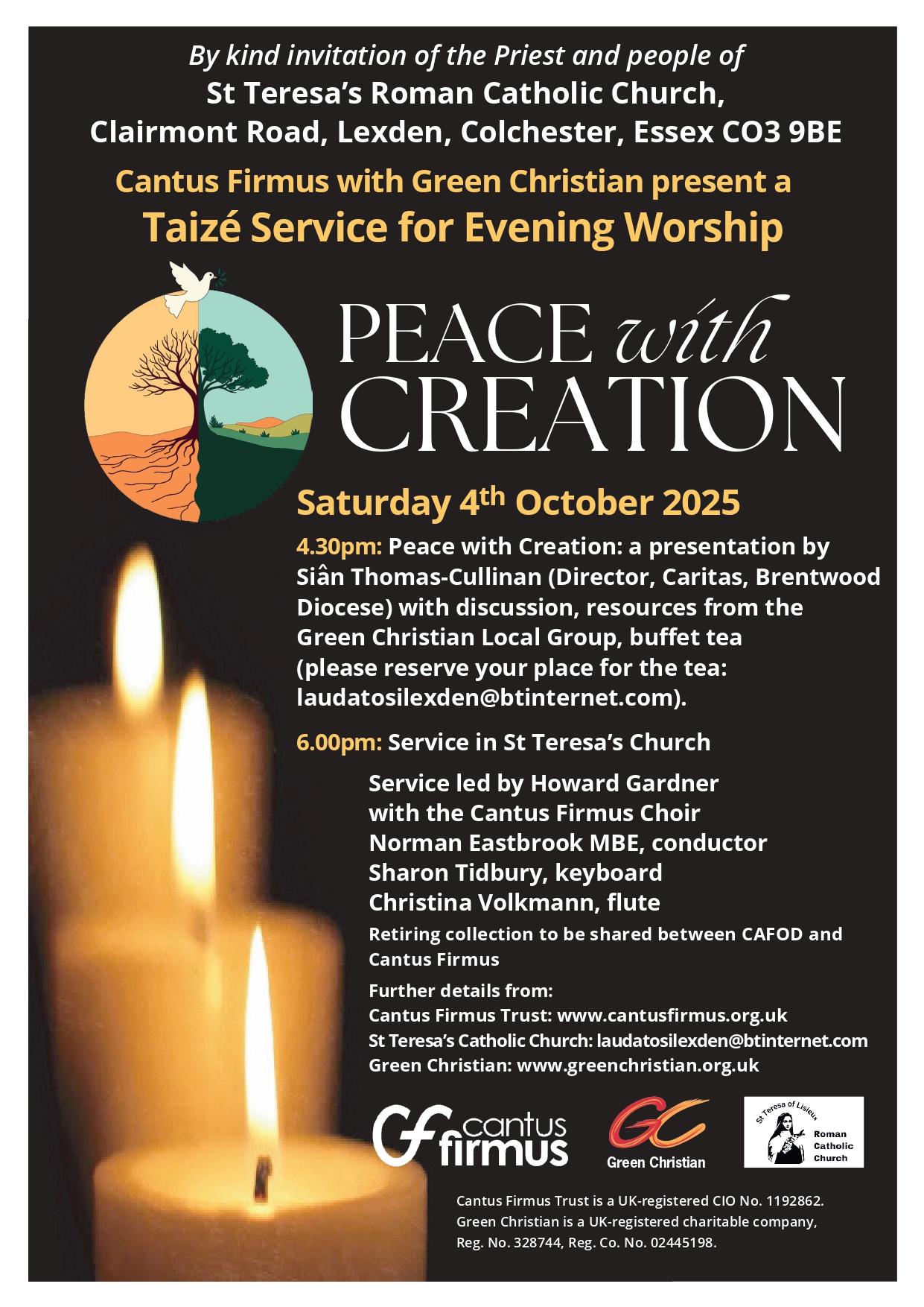 A poster invitation for a Taizé prayer service at the St Teresa's Church in Lexden. Held on Saturday 4th October 2025.